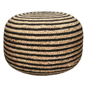 Puf reposapiés Bombay de yute y algodón redondo Black & Natural Short